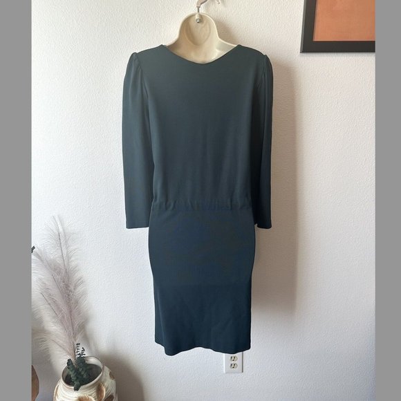 Massimo Dutti NWT S Forest Green Knee Length Dress 3/4 Sleeve Tie Waist Modest‎ - Picture 6 of 10